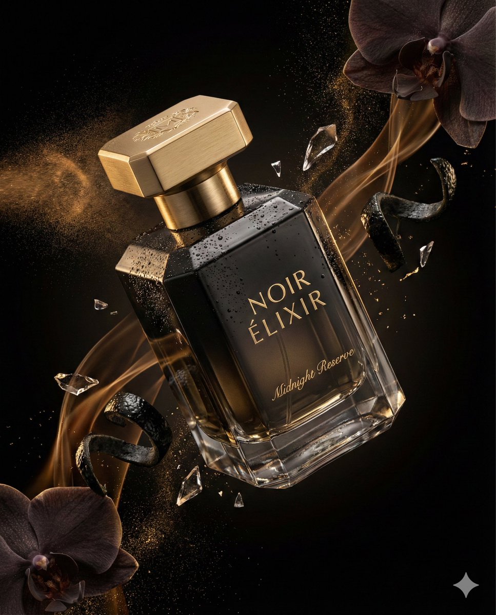 Luxury Perfume Commercial Render Prompt (NOIR ÉLIXIR) AI image template preview