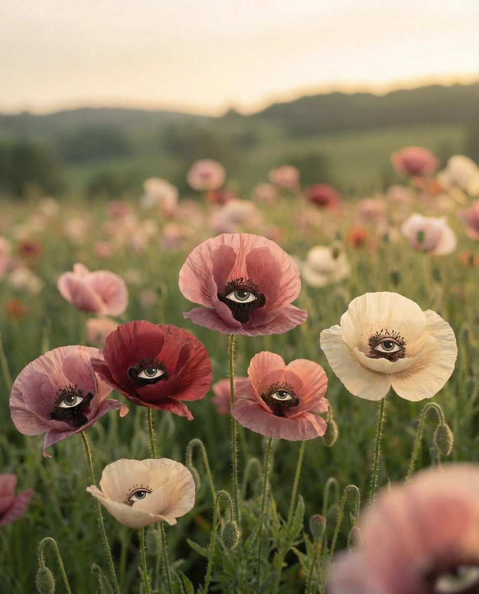 Surreal Poppies with Eyes AI image template preview