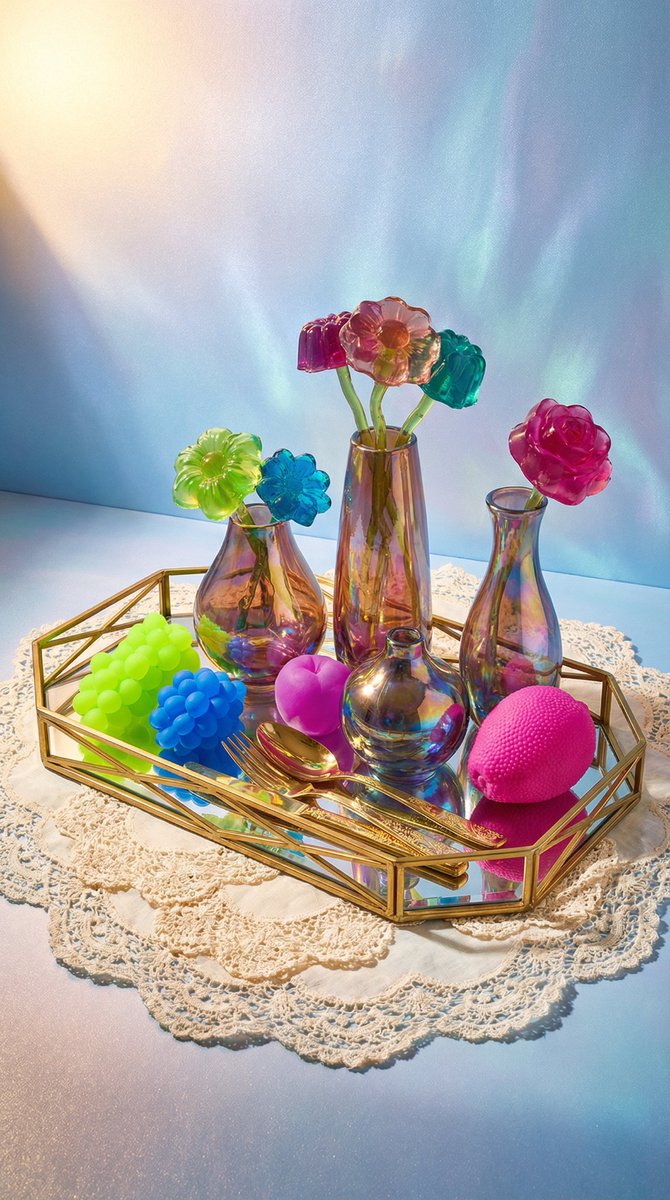 Maximalist Tabletop Arrangement Product Photography AI image template preview