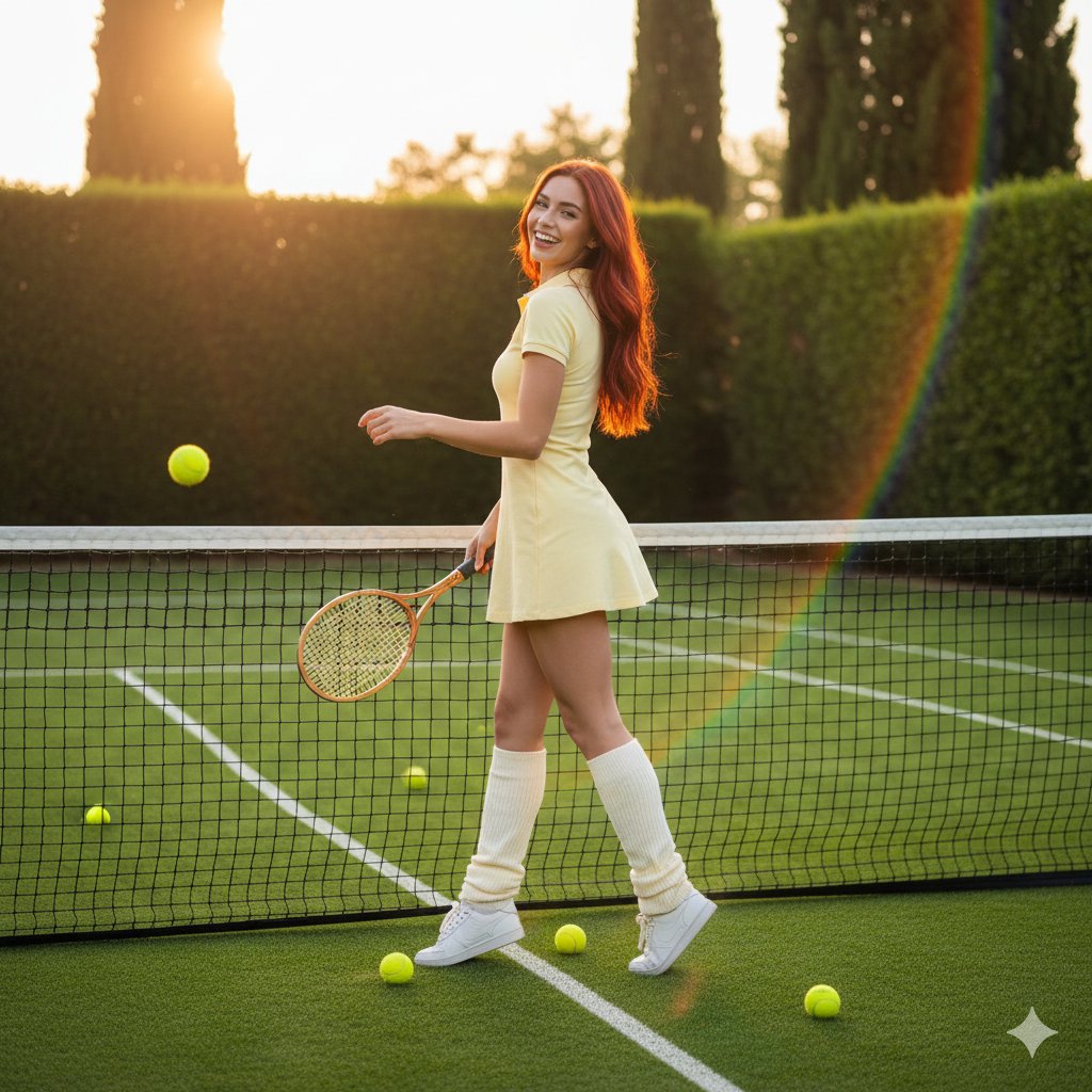Golden Hour Tennis Lifestyle Photo Prompt AI image template preview
