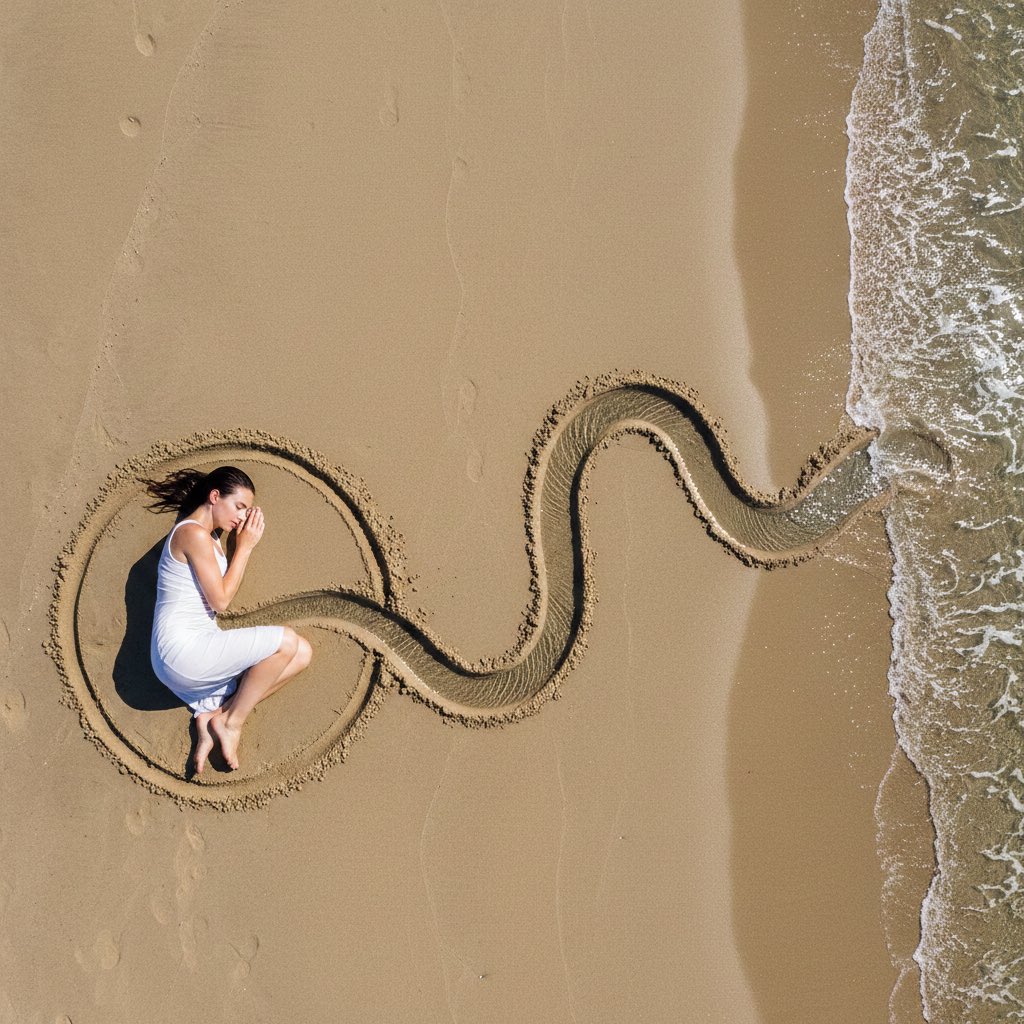 Conceptual Land Art Photography of Woman Connected to the Sea AI image template preview