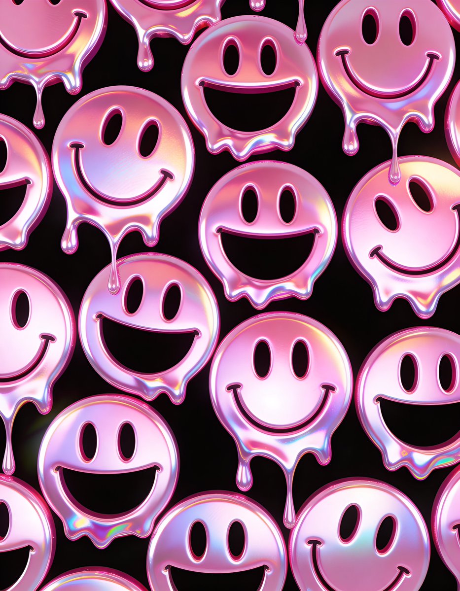 Melting Holographic Smiley Face Pattern Prompt AI image template preview