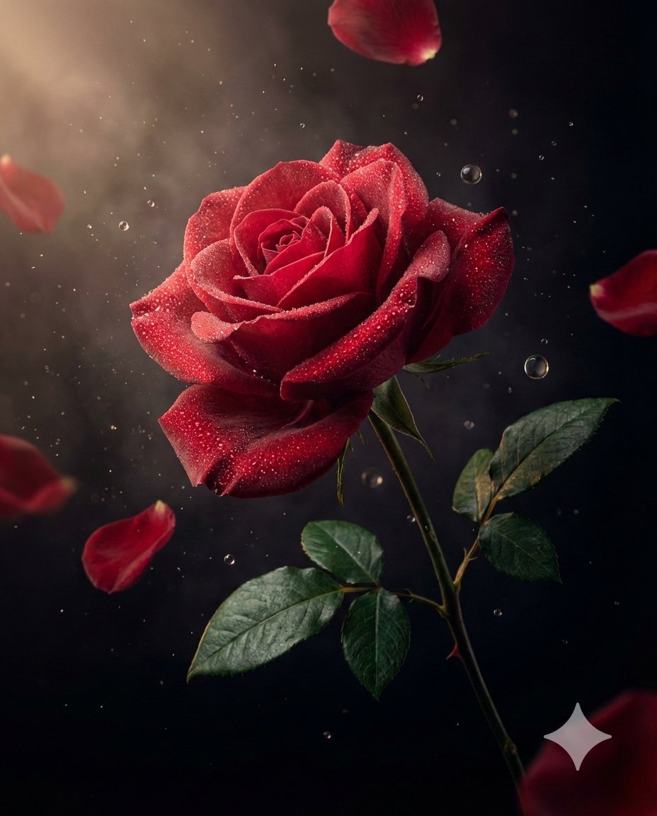 Luxury Macro Commercial Render of a Velvet Red Rose AI image template preview