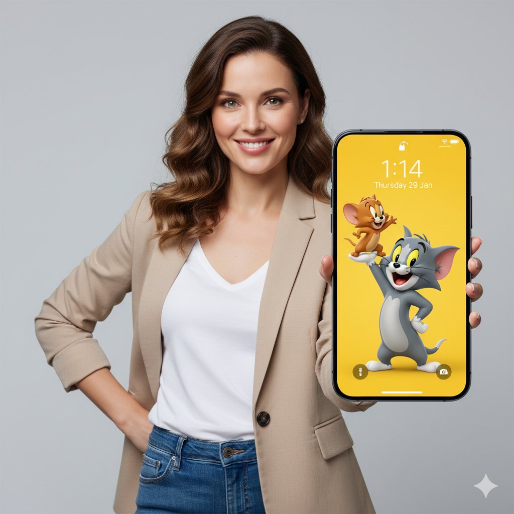 3D Tom and Jerry Wallpaper with Businesswoman Ad AI image template preview