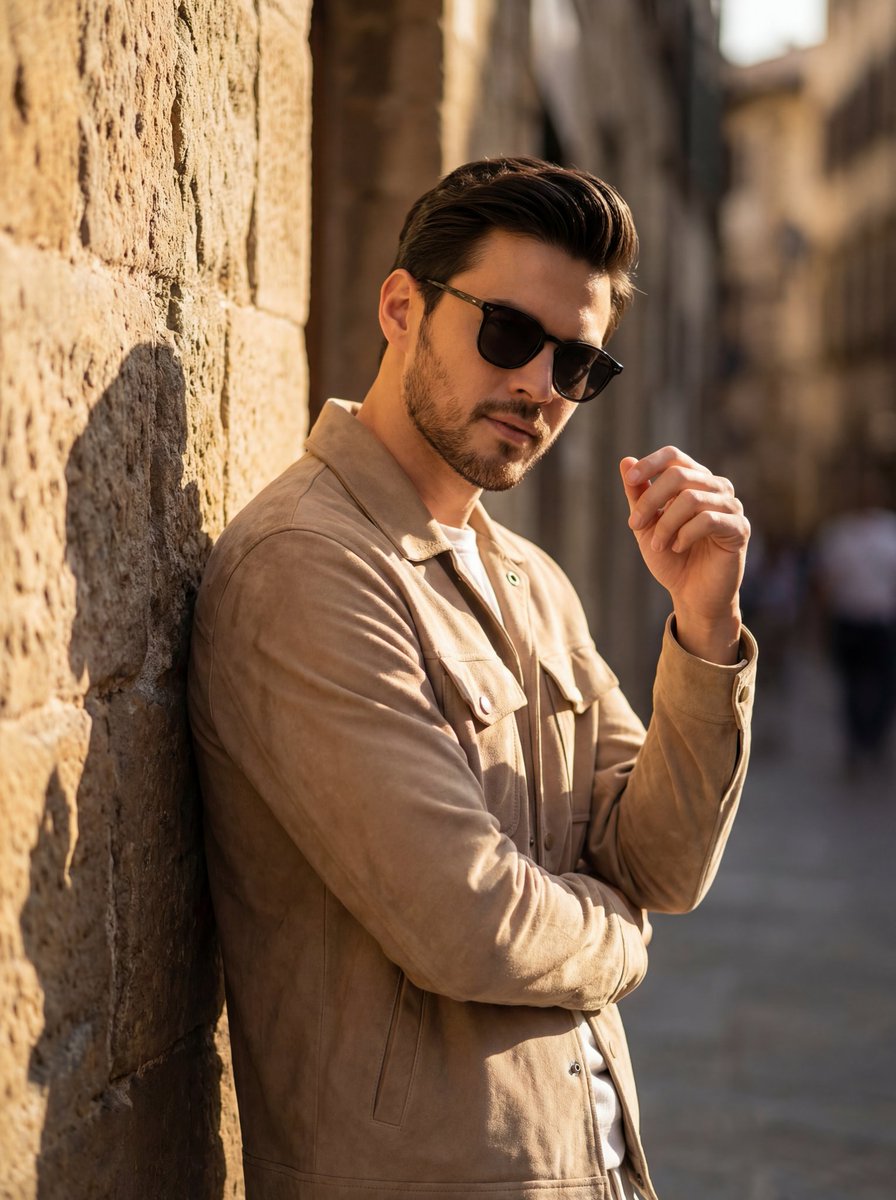 Cinematic Golden Hour Portrait of Stylish Man AI image template preview