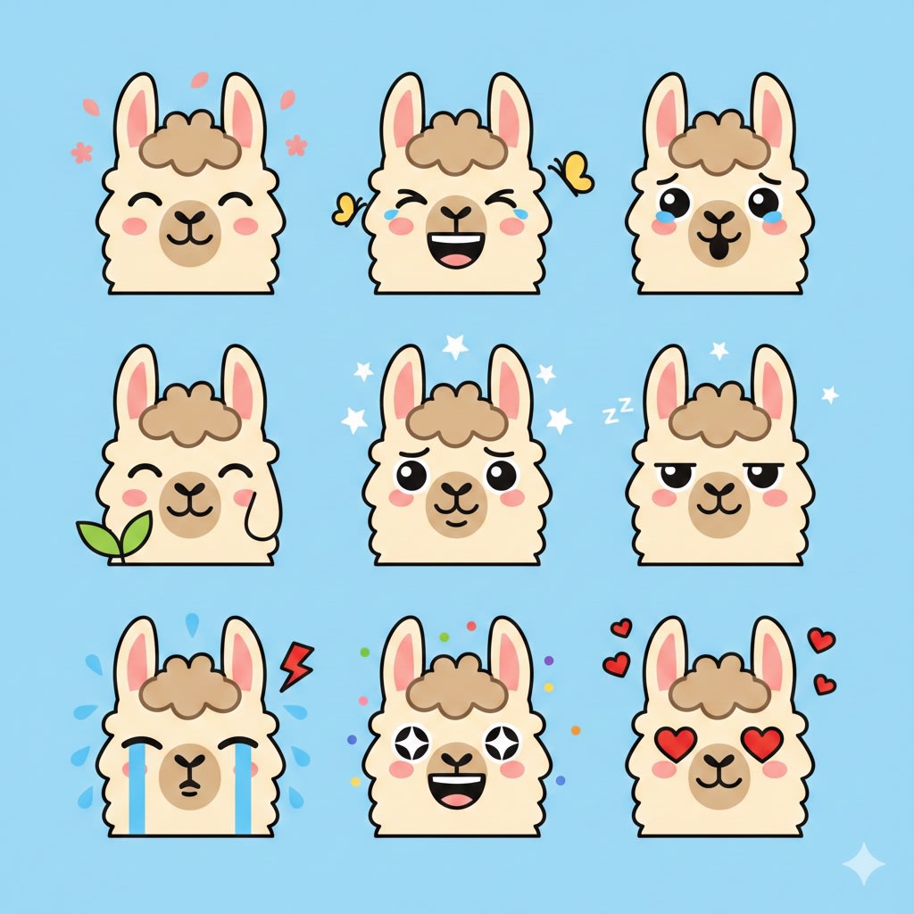 Flat Vector Llama Emoji Prompt AI image template preview