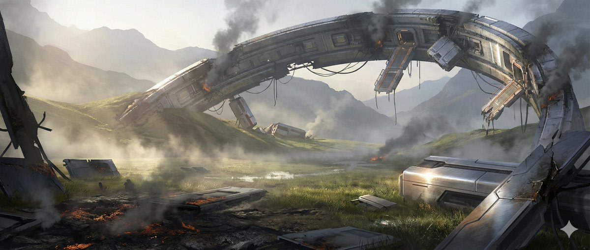 Crashed Orbital Ring Segment Concept Art AI image template preview