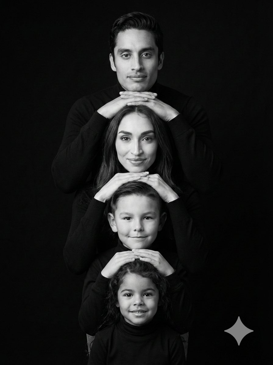 Hyperrealistic 4-Person Family Portrait AI image template preview