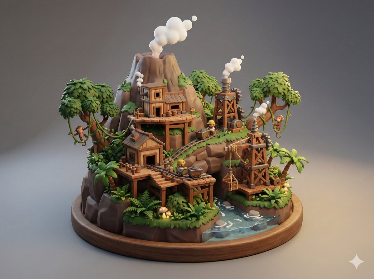 Collectible Miniature Diorama of a Rugged Mining Settlement AI image template preview