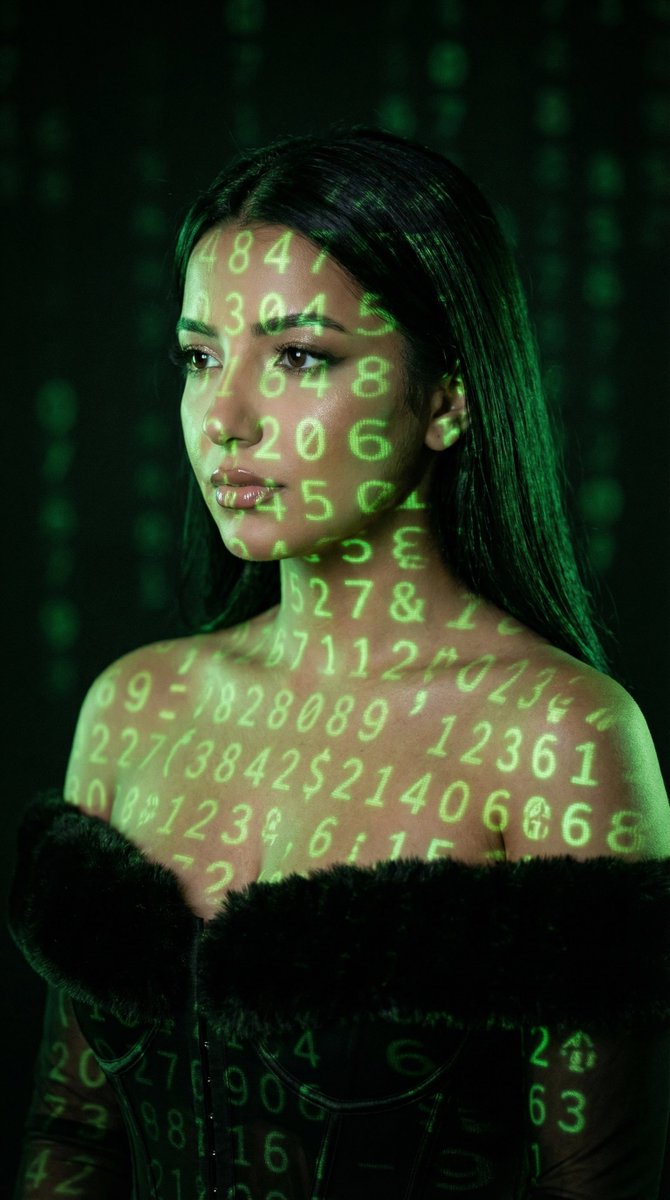 Cyber Projector Numbers Beauty Portrait Prompt (JSON format) AI image template preview