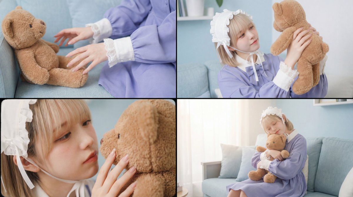 Warm, Nostalgic Cinematic Video of a Woman with a Teddy Bear AI image template preview