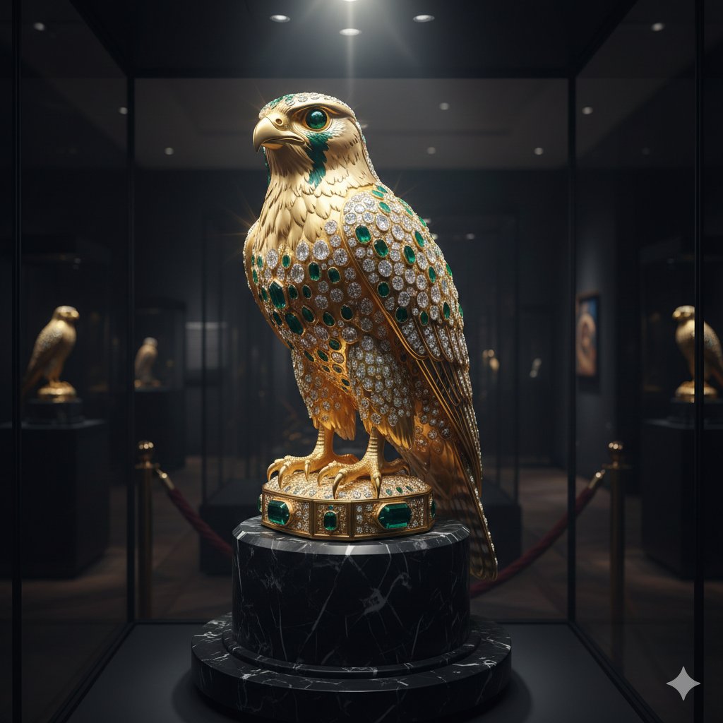 Ornate Gold Falcon Sculpture Prompt AI image template preview