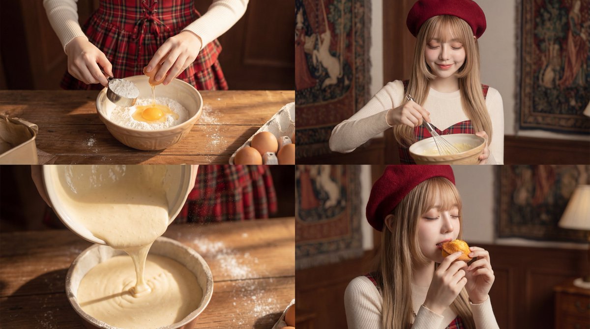 Cinematic Video Prompt for Woman Baking AI image template preview