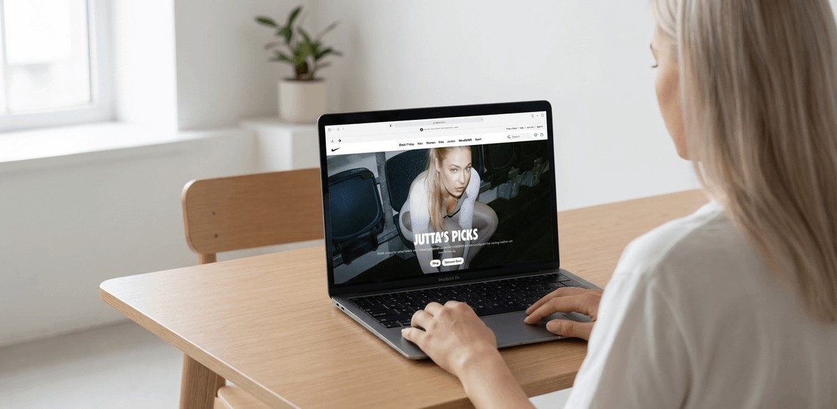 MacBook Mockup with User from Behind AI image template preview