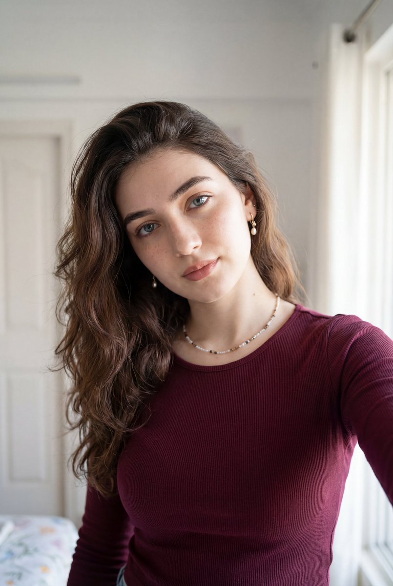 Ultra-Realistic Indoor Selfie Portrait AI image template preview