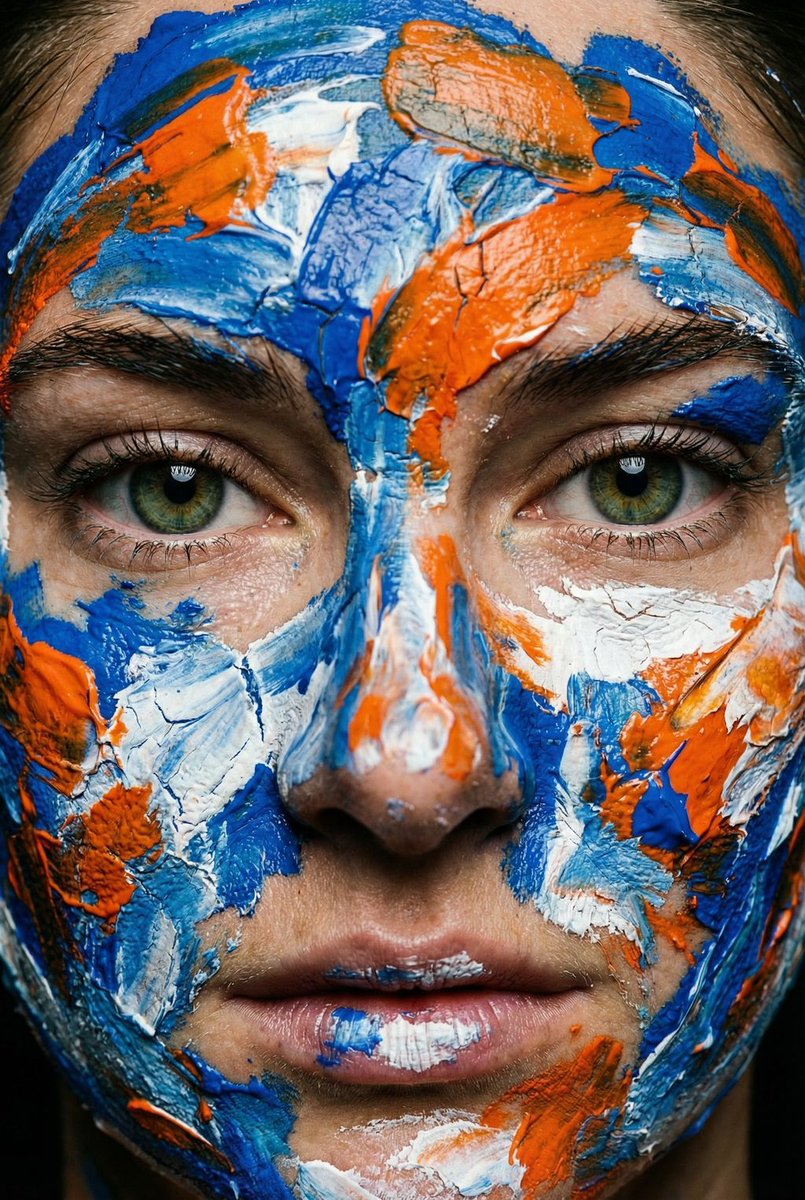 Macro Portrait with Impasto Acrylic Paint Texture AI image template preview