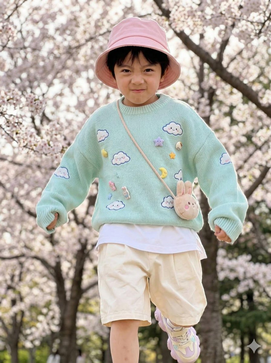 Hyper-Realistic Child Fashion Snapshot in Spring Garden AI image template preview