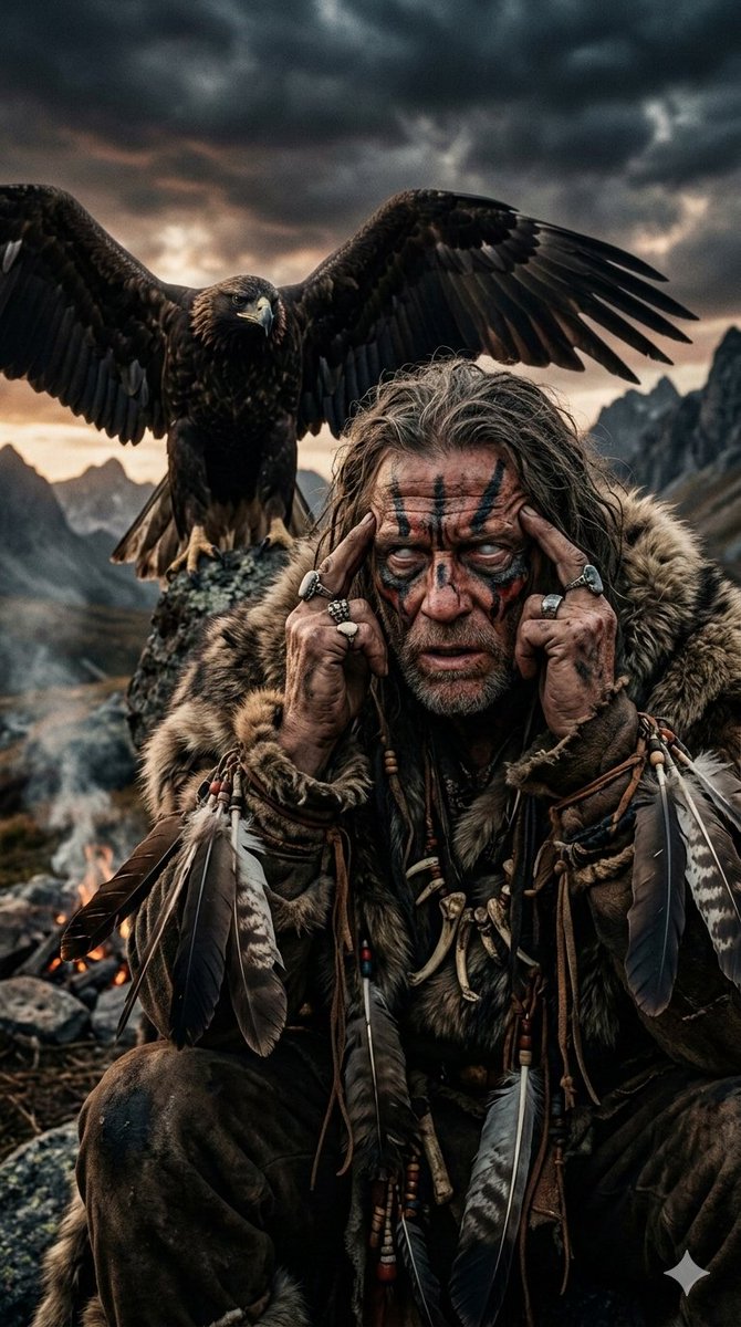 Prehistoric Shaman Bonded with Eagle Spirit AI image template preview