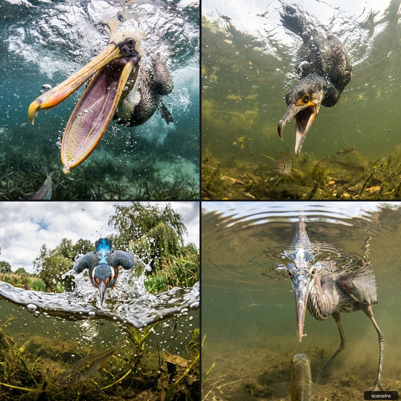 Fisheye Perspective of a Fish and Seagull AI image template preview