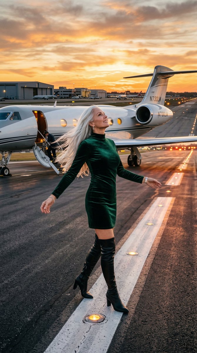 Cinematic Photo of Woman on Airport Runway AI image template preview