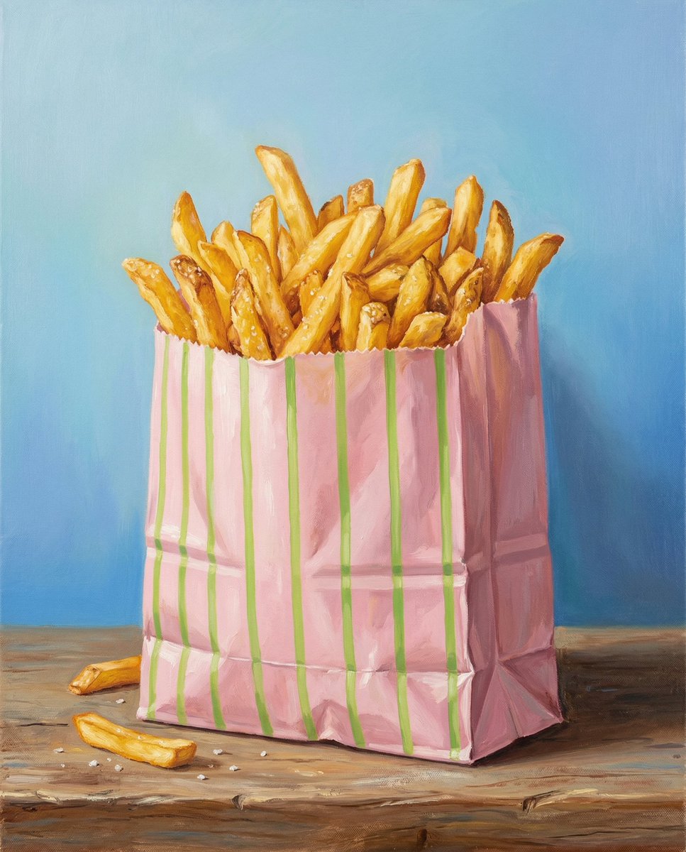 Hand-Painted Still Life of French Fries AI image template preview
