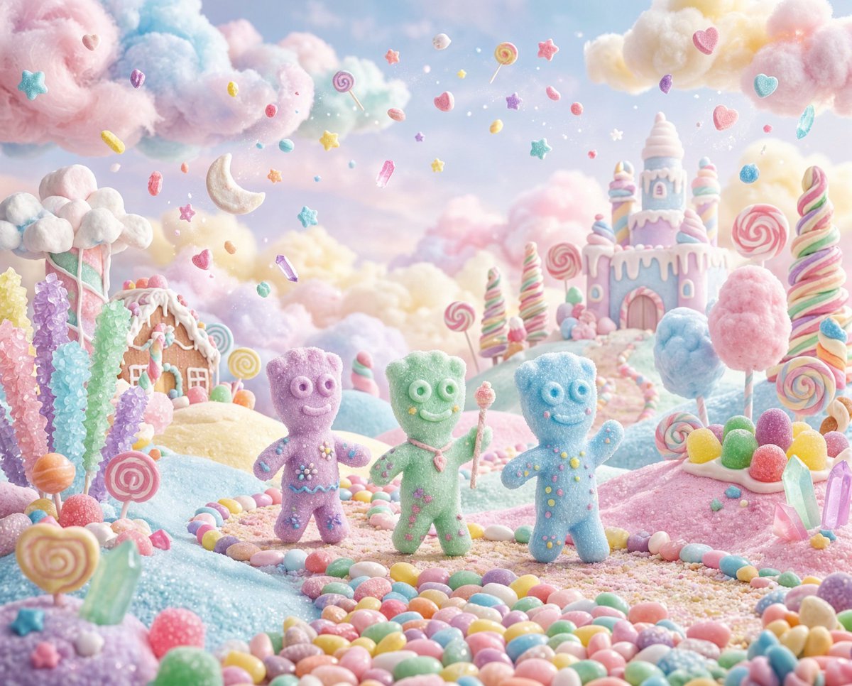 Pastel Painted Sour Patch Kids in Whimsical Candyland AI image template preview