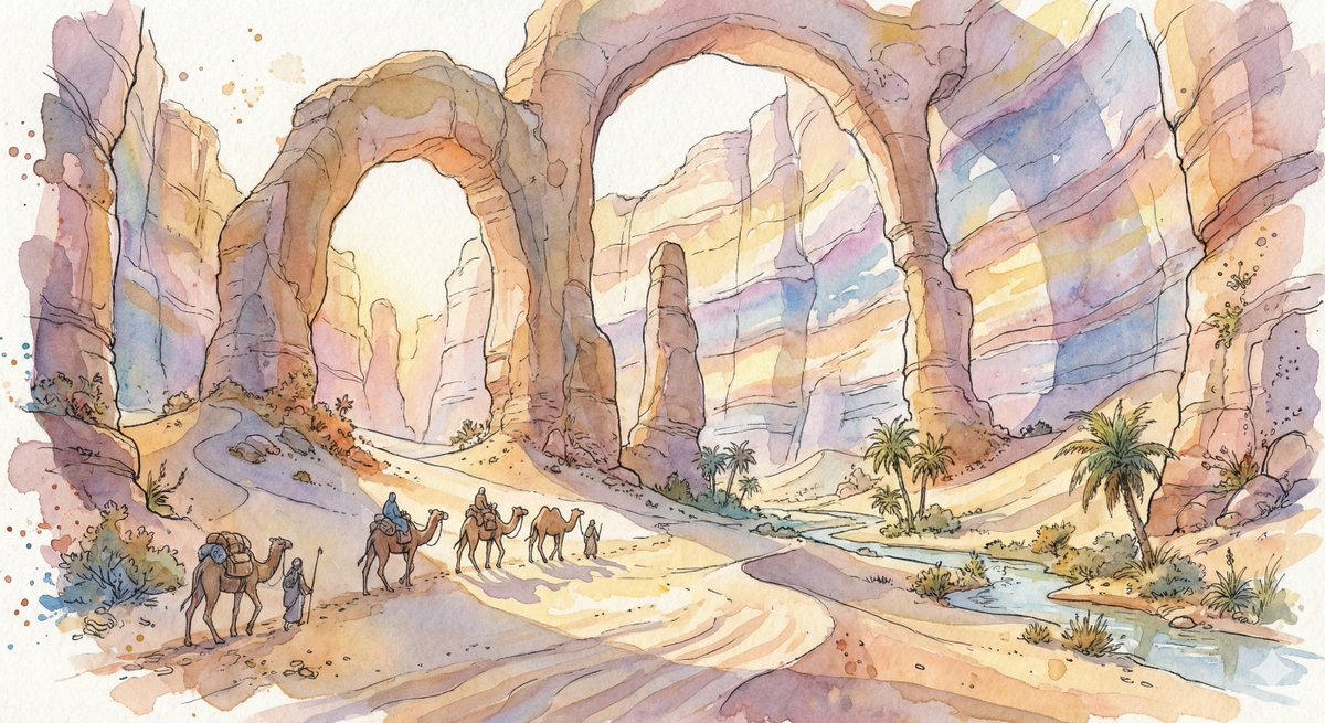 Fantasy Watercolor Illustration of an Immense Desert Canyon AI image template preview
