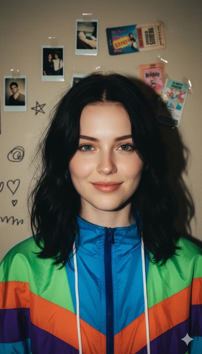 90s Retro Windbreaker Portrait with Harsh Flash (Two Prompts) AI image template preview