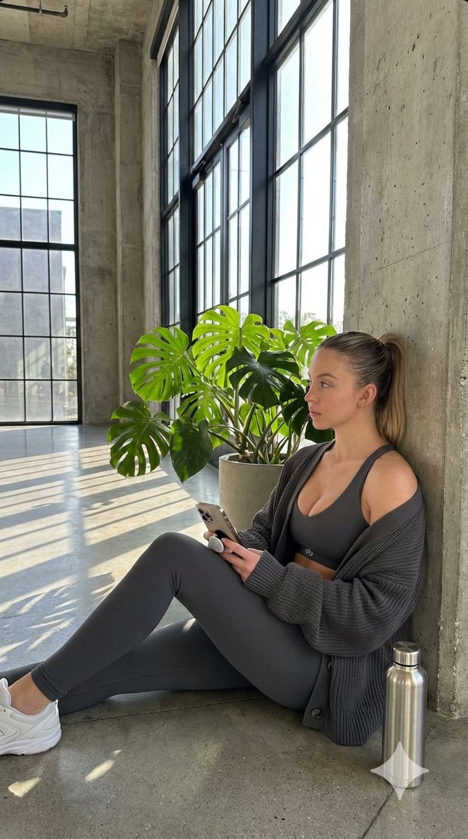 Candid Post-Workout Shot in Brutalist Architecture AI image template preview