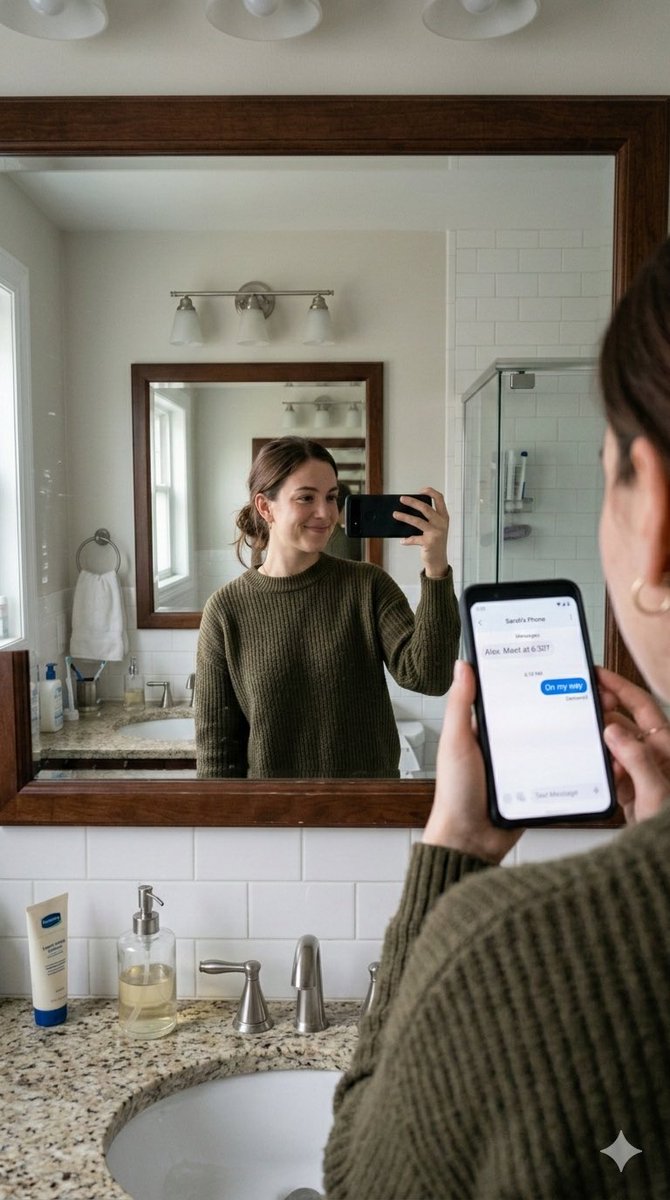 Realistic Bathroom Mirror Selfie with Correct Reflection AI image template preview
