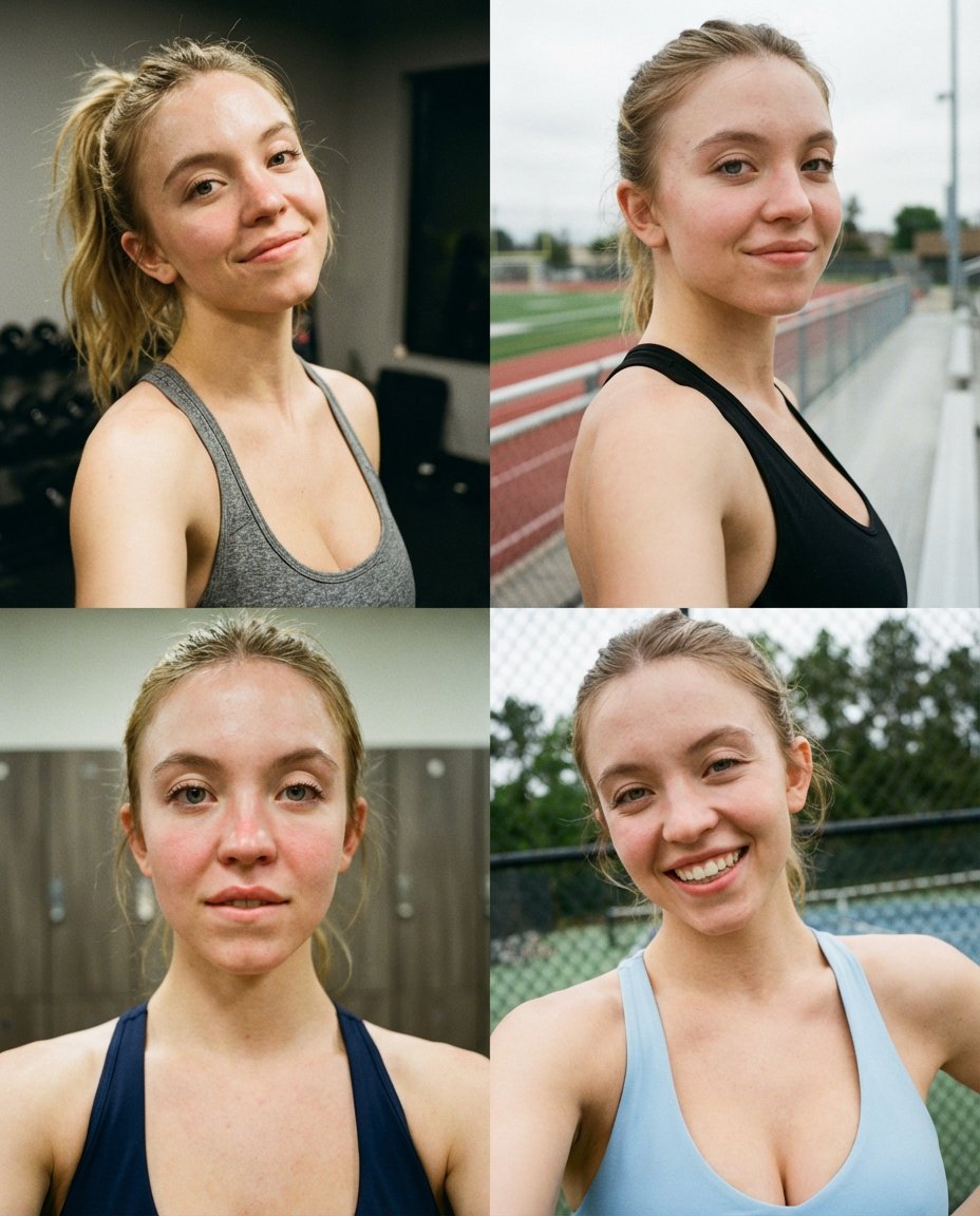 Sydney Sweeney Sports Selfie Collage Prompt example 2
