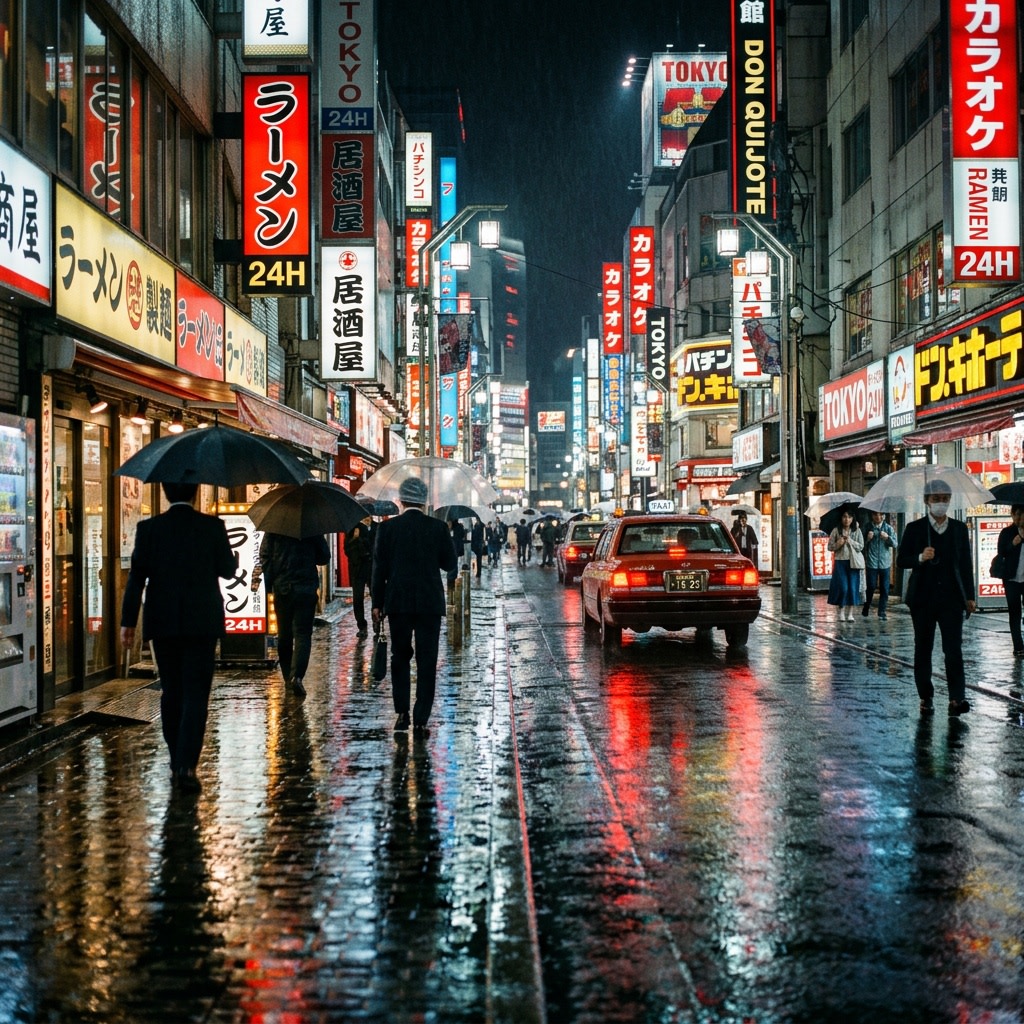 Cinematic Tokyo Street at Night AI image template preview