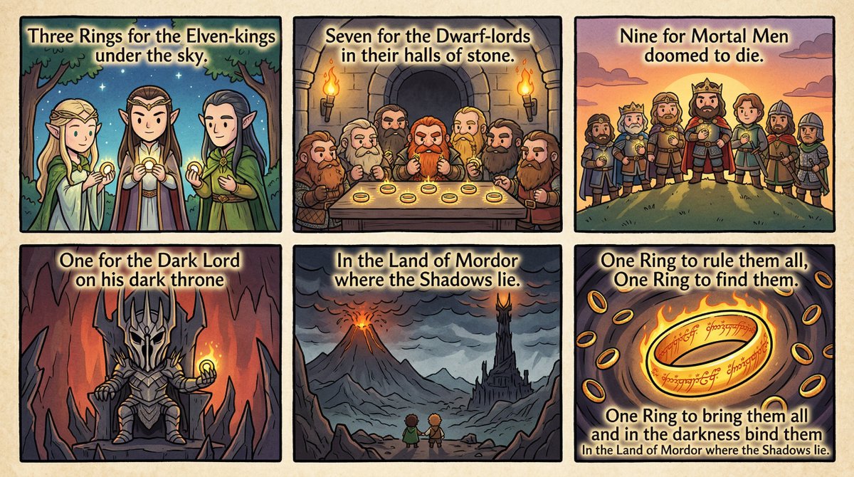 Cel-Shaded Comic Strip Prompt for LOTR Poem AI image template preview