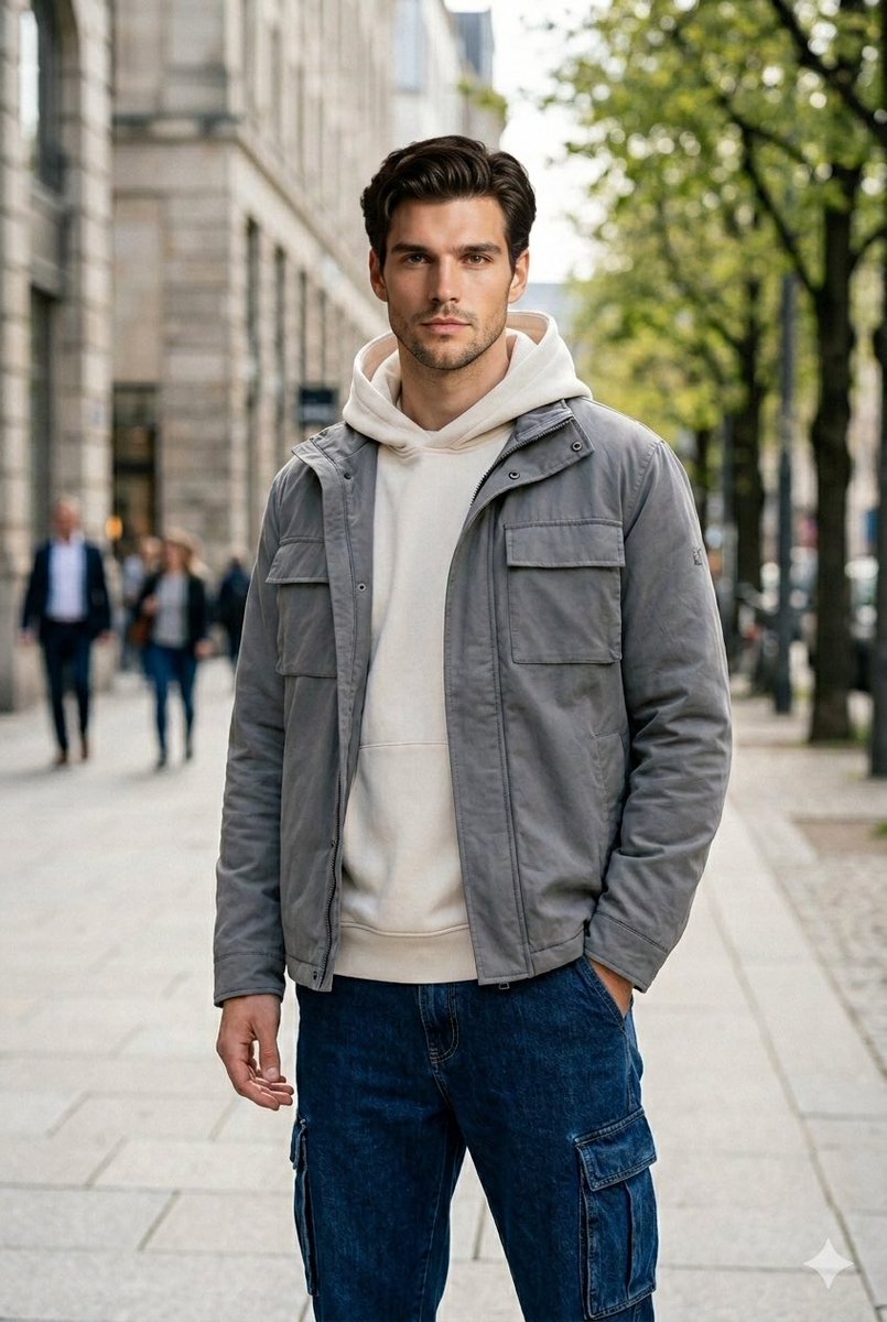 Ultra-Realistic Urban Portrait of a Young Man AI image template preview