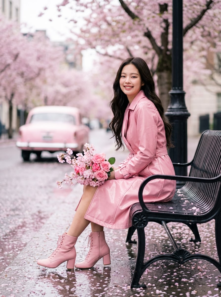 Jennie Kim Pink Spring Portrait AI image template preview