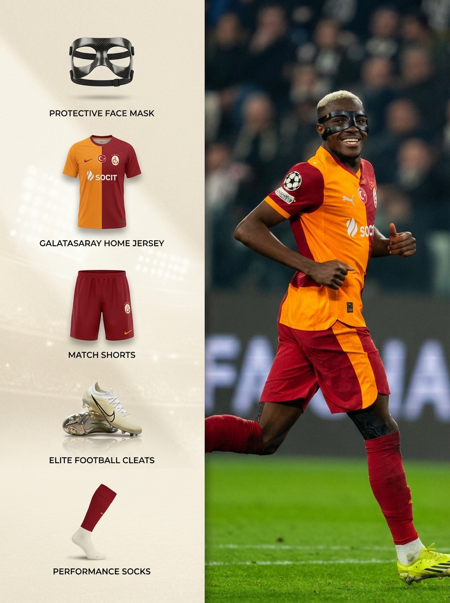 Sports Equipment Infographic Layout of Victor Osimhen AI image template preview