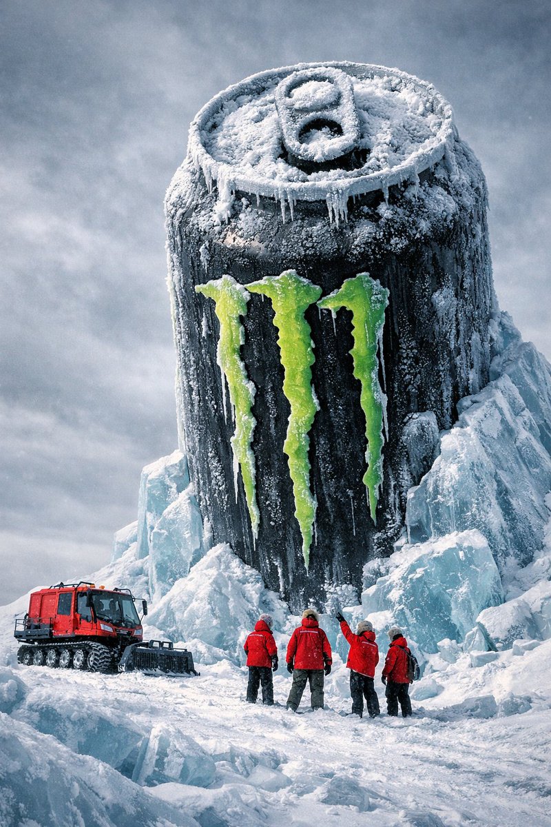 Monumental Monster Energy Can in the Arctic AI image template preview