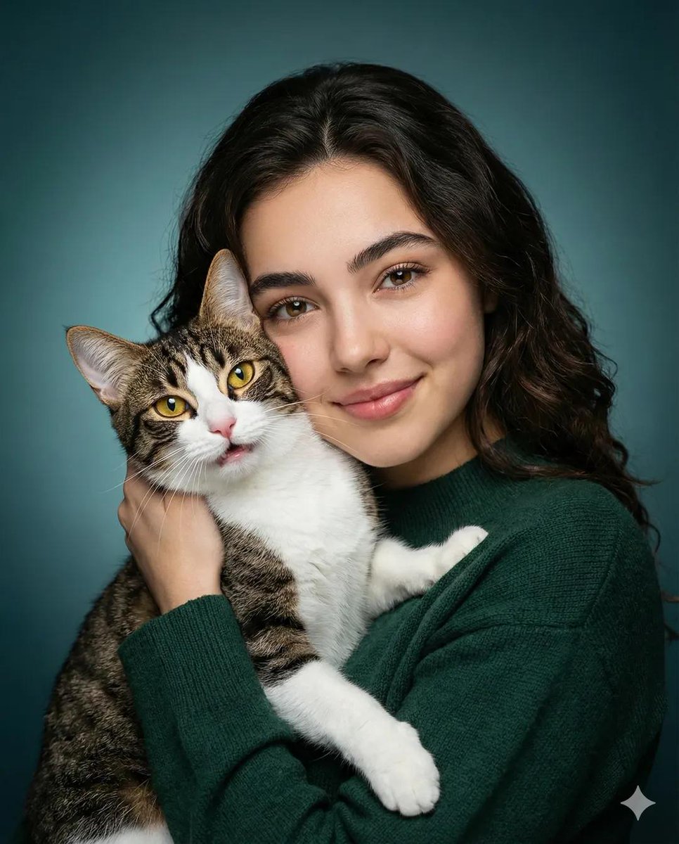 Heartwarming Woman and Cat Portrait AI image template preview