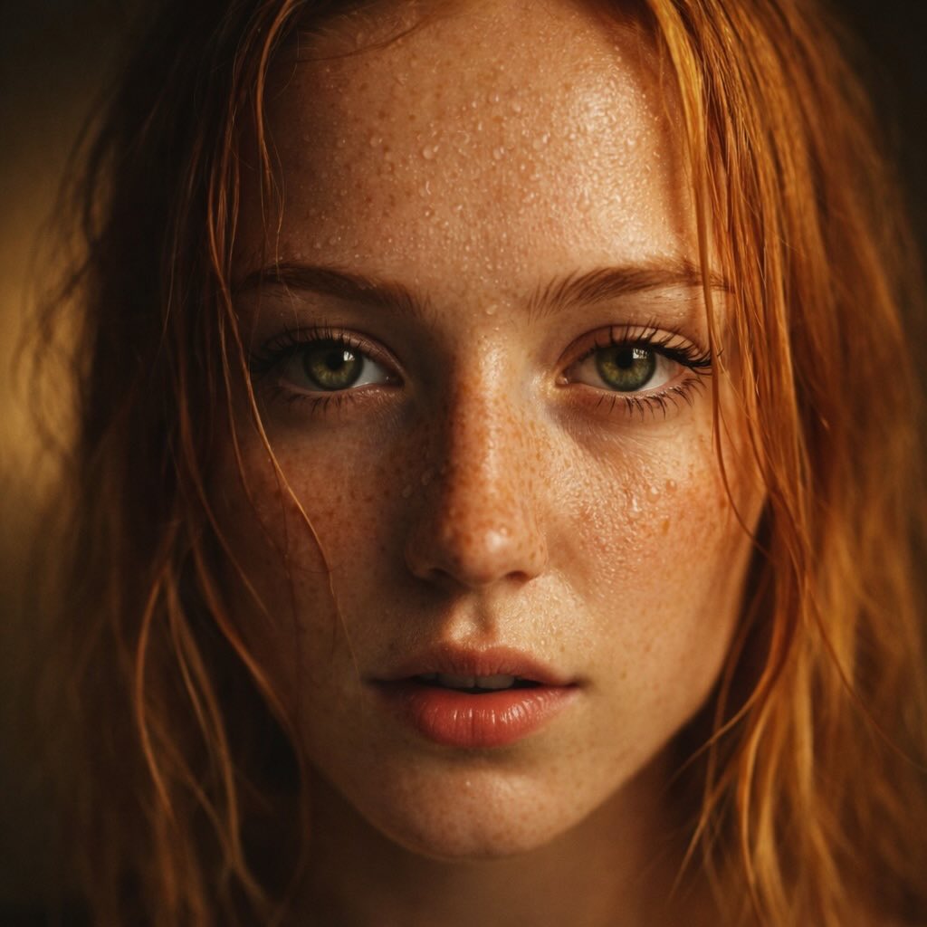 Red-Haired Woman Cinematic Close-Up Portraits AI image template preview