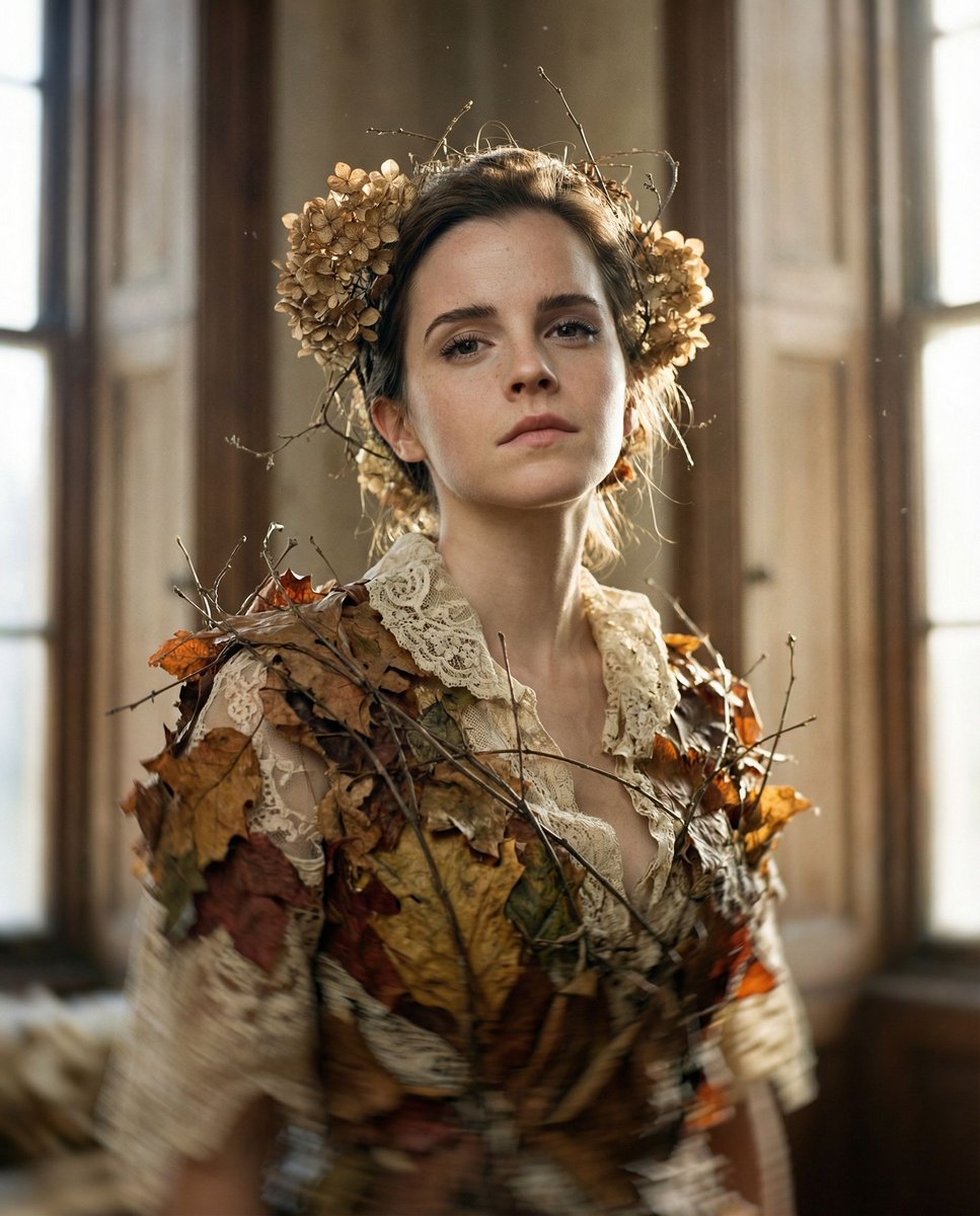 Surreal Editorial Fashion Portrait (Emma Watson) AI image template preview