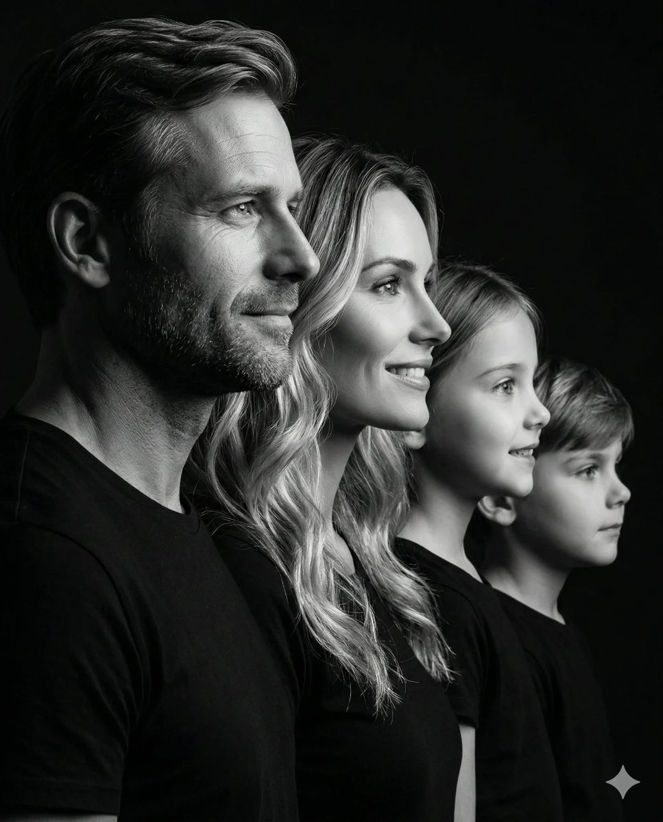 Photorealistic Black and White Family Portrait AI image template preview