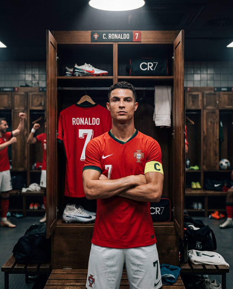 Cinematic Cristiano Ronaldo Locker Room Portrait AI image template preview