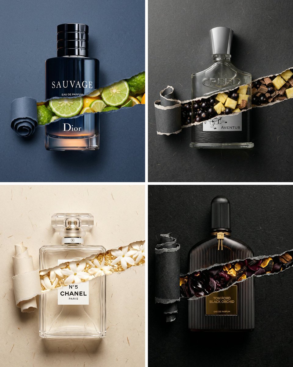 Perfume Bottle Product Shot with Torn Paper Effect AI image template preview