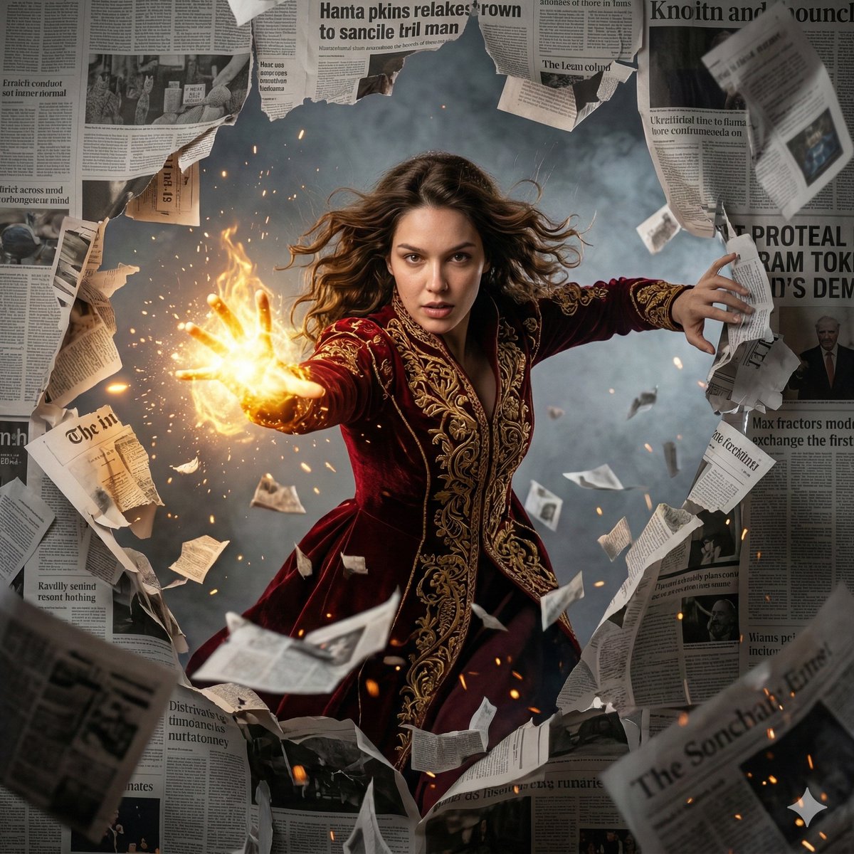 Epic Fantasy Sorceress Action Scene AI image template preview
