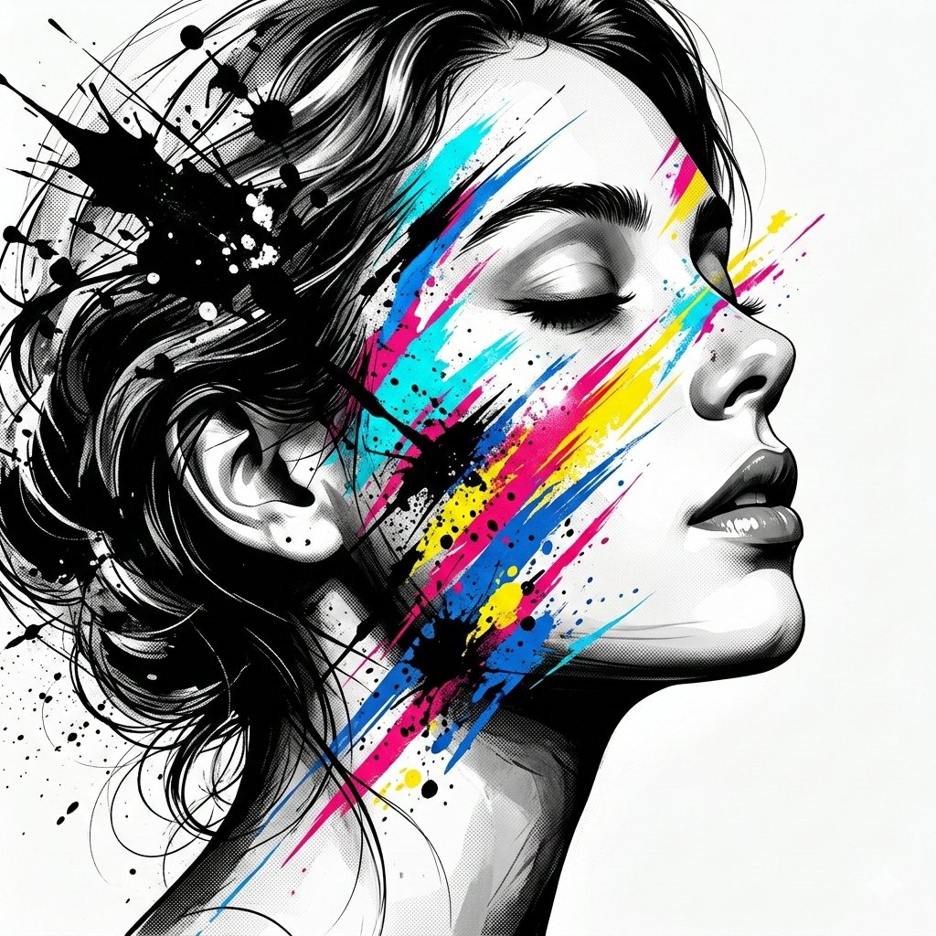 High-Contrast Abstract Mixed Media Portrait Prompt AI image template preview