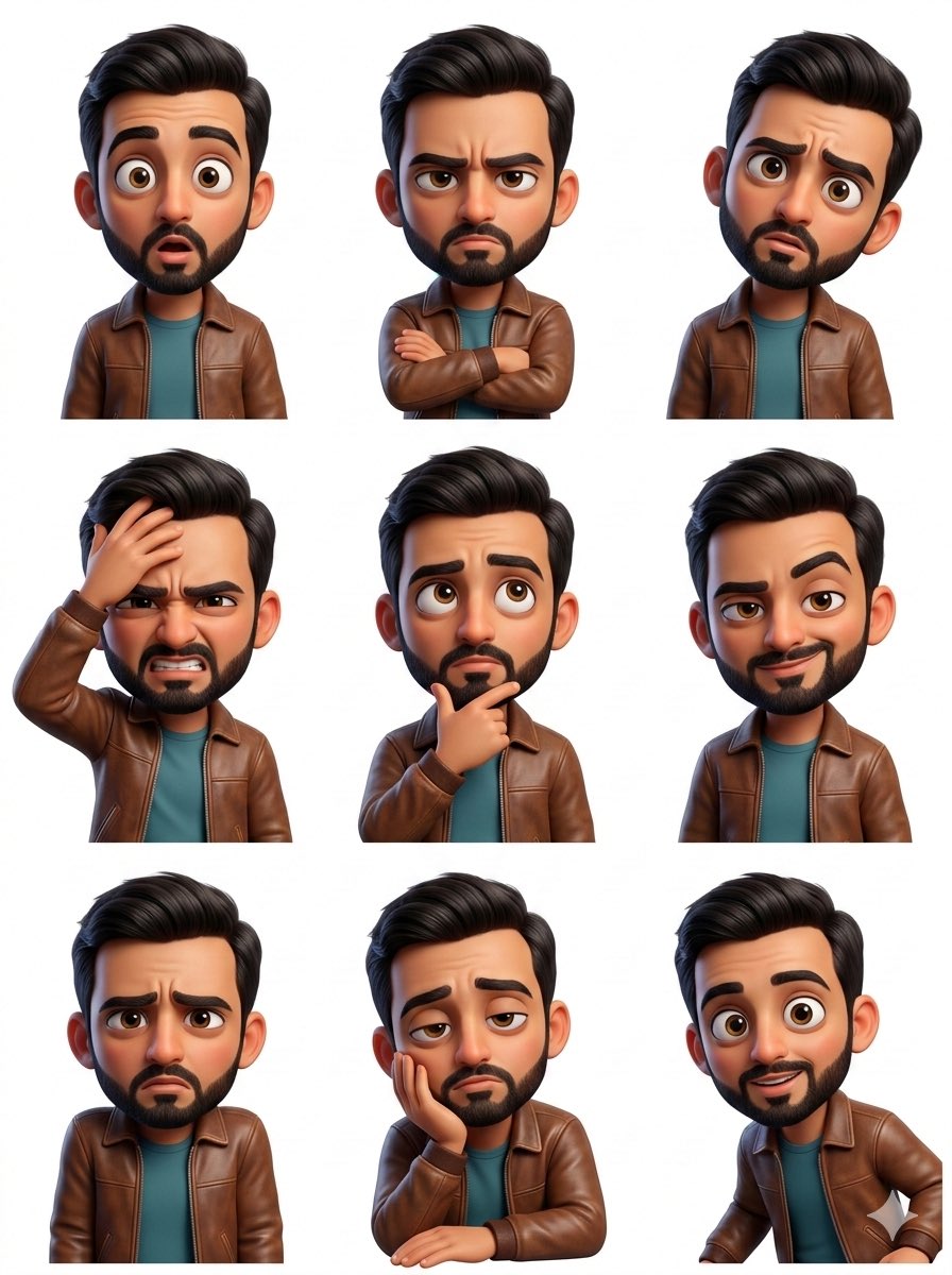 Pixar Sticker Set 3x3 Grid of Emotions AI image template preview