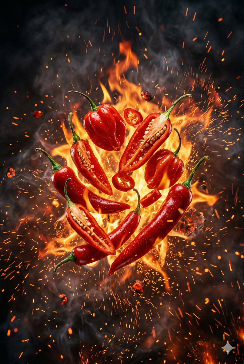 Explosive Chili Peppers Food Photography Prompt for Nano Banana 2 AI image template preview