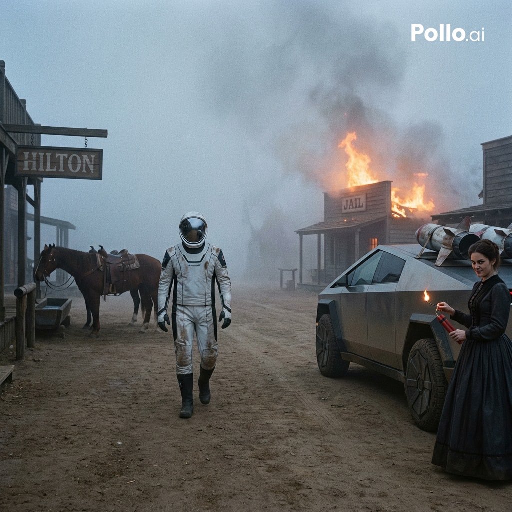 Wild West Sci-Fi Time Travel Scene Prompt AI image template preview