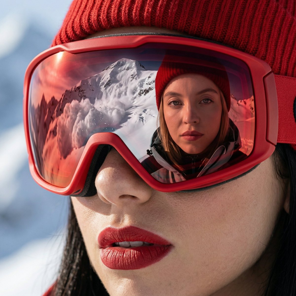 Alpine Thriller Fashion Close-up with Reflection AI image template preview