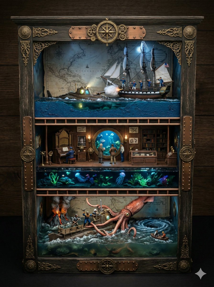 Ornate Box Diorama Prompt for Twenty Thousand Leagues Under the Sea AI image template preview